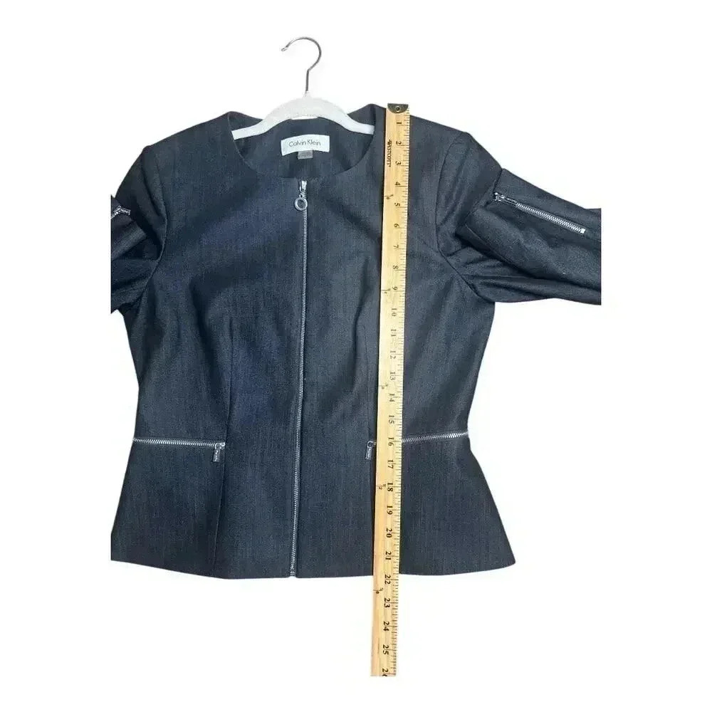 Calvin Klein Womens Denim Blue Peplum Zip Up Blazer, Size 8 - Picture 10 of 10